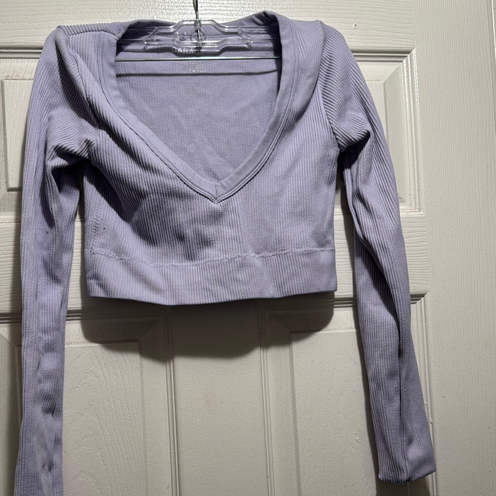 Garage Purple Long Sleeve Fitted Crop Blouse